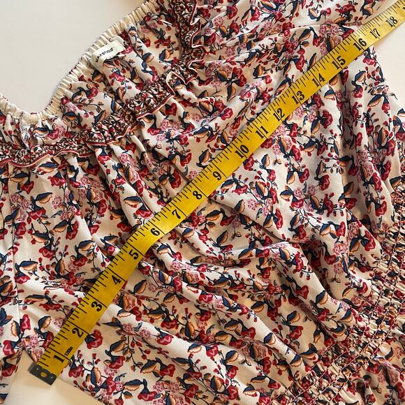 Max Studio Floral Blouse Womens Large Cream Red Smocked Waist Peplum Top - Picture 10 of 12